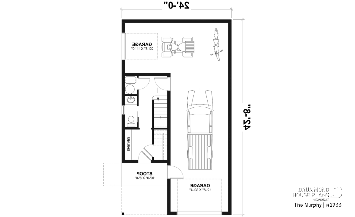 1st level - 2-car garage plan with 2 bedroom apartment above, open floor plan, screened-in balcony on second floor - The Murphy