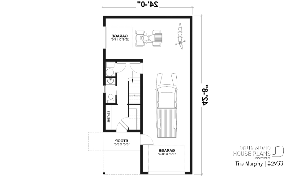 1st level - 2-car garage plan with 2 bedroom apartment above, open floor plan, screened-in balcony on second floor - The Murphy