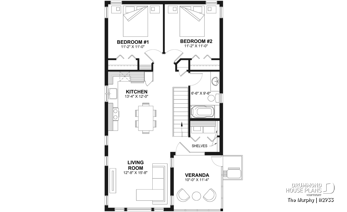2nd level - 2-car garage plan with 2 bedroom apartment above, open floor plan, screened-in balcony on second floor - The Murphy