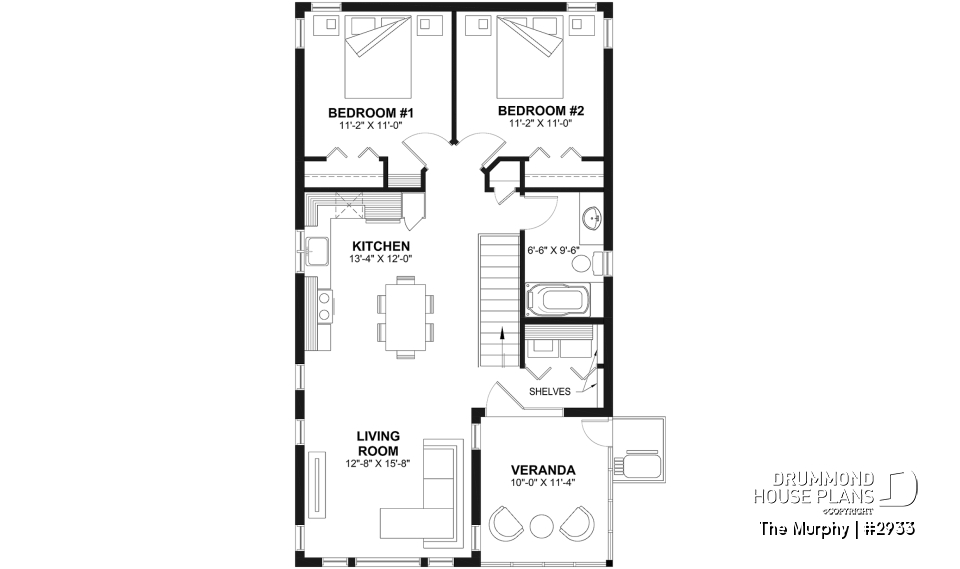 2nd level - 2-car garage plan with 2 bedroom apartment above, open floor plan, screened-in balcony on second floor - The Murphy