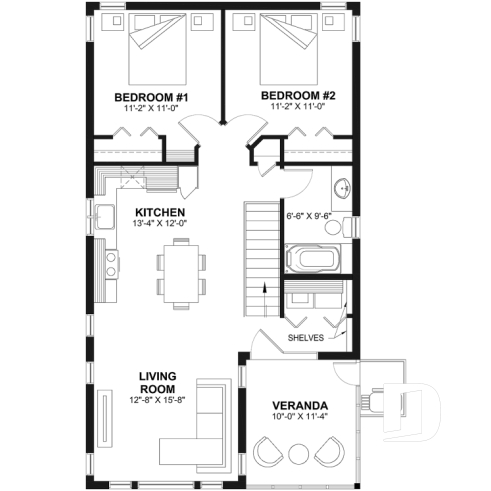 2nd level - 2-car garage plan with 2 bedroom apartment above, open floor plan, screened-in balcony on second floor - The Murphy