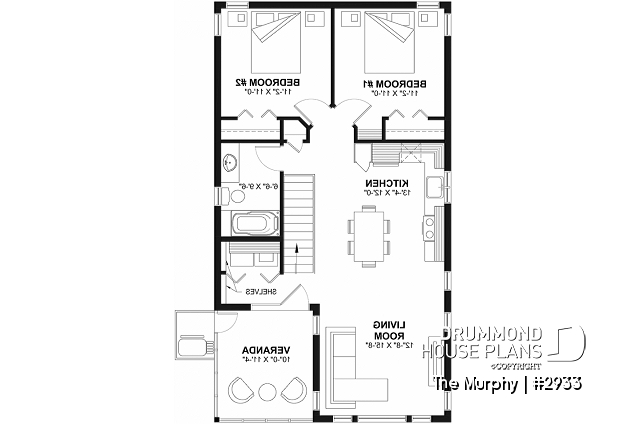 2nd level - Tandem 2-car garage plan with 2 bedroom apartment, open floor plan, screened-in balcony on second floor - The Murphy