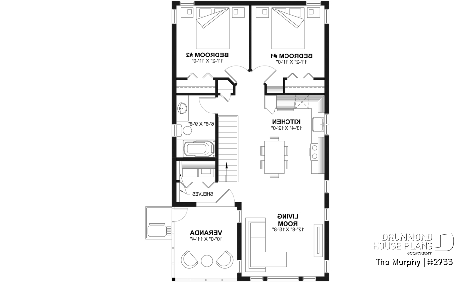 2nd level - 2-car garage plan with 2 bedroom apartment above, open floor plan, screened-in balcony on second floor - The Murphy