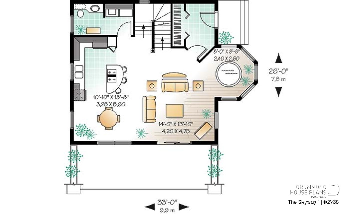 1st level - Open floor plan cottage with interior spa area, and 1 or 2 bedroom option - The Skyway 1
