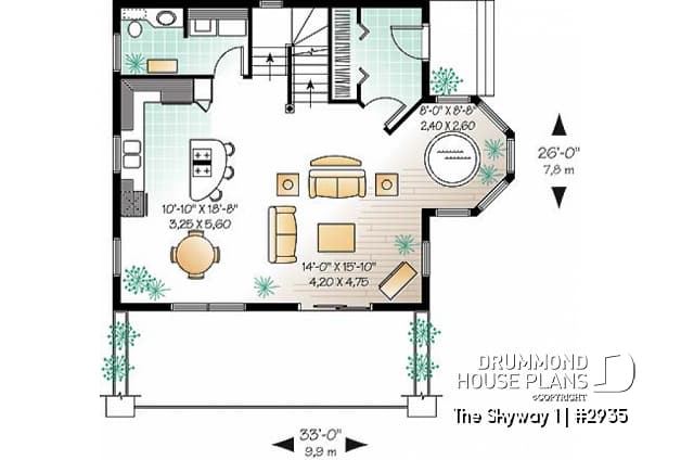 1st level - Open floor plan cottage with interior spa area, and 1 or 2 bedroom option - The Skyway 1