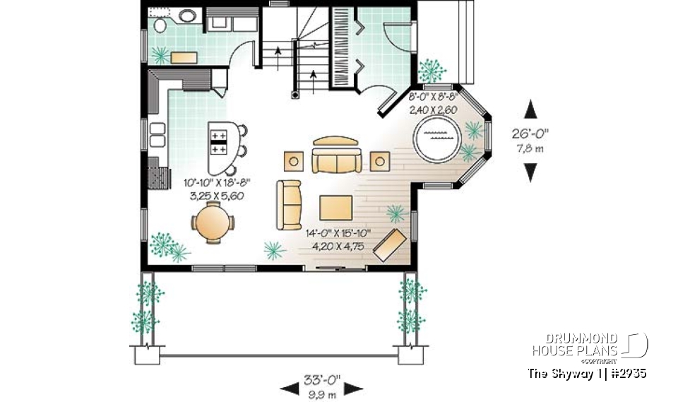 1st level - Open floor plan cottage with interior spa area, and 1 or 2 bedroom option - The Skyway 1