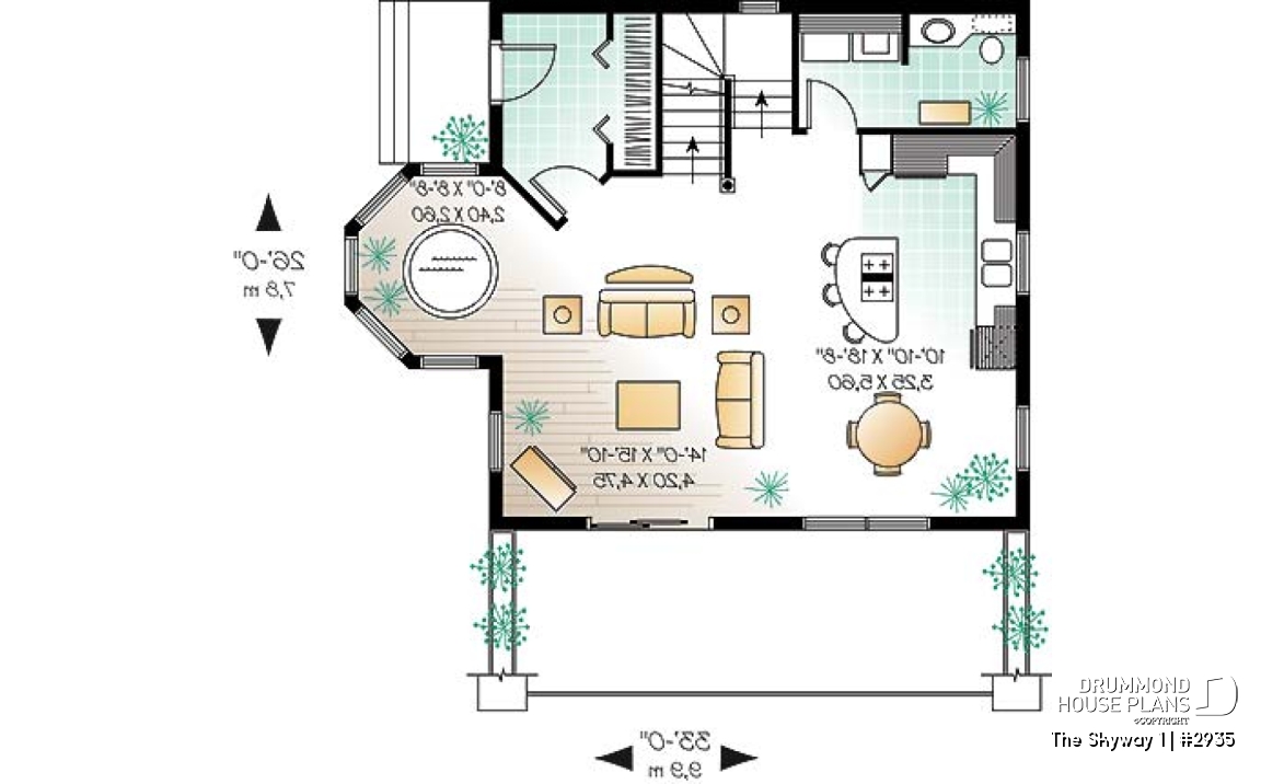 1st level - Open floor plan cottage with interior spa area, and 1 or 2 bedroom option - The Skyway 1