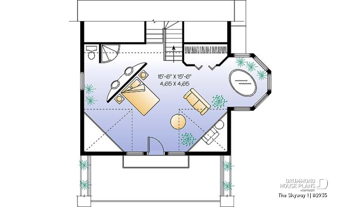 2nd level option 1 - Open floor plan cottage with interior spa area, and 1 or 2 bedroom option - The Skyway 1
