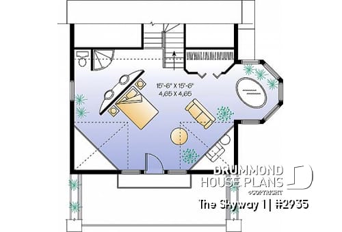 2nd level option 1 - Open floor plan cottage with interior spa area, and 1 or 2 bedroom option - The Skyway 1