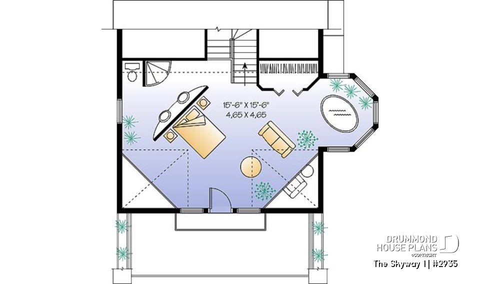 2nd level option 1 - Open floor plan cottage with interior spa area, and 1 or 2 bedroom option - The Skyway 1