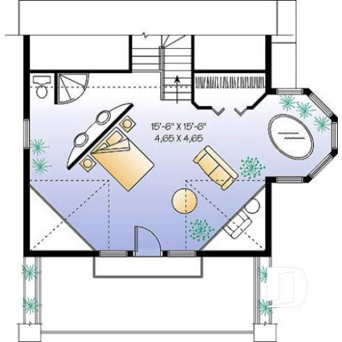 2nd level option 1 - Open floor plan cottage with interior spa area, and 1 or 2 bedroom option - The Skyway 1