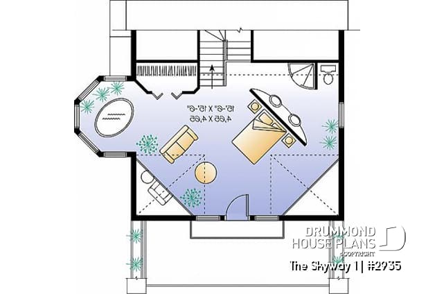 2nd level option 1 - Open floor plan cottage with interior spa area, and 1 or 2 bedroom option - The Skyway 1