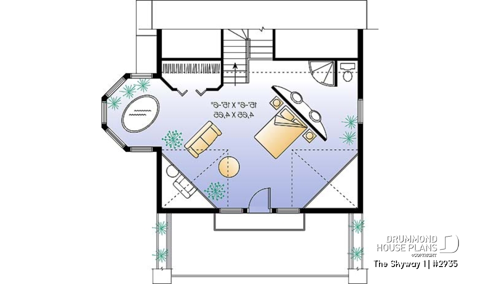 2nd level option 1 - Open floor plan cottage with interior spa area, and 1 or 2 bedroom option - The Skyway 1