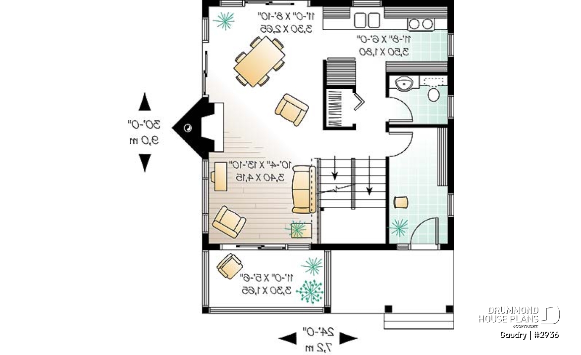 1st level - Budget friendly 2-story house plan with 2 bedrooms, 1.5 baths, fireplace, open dining and living concept - Gaudry