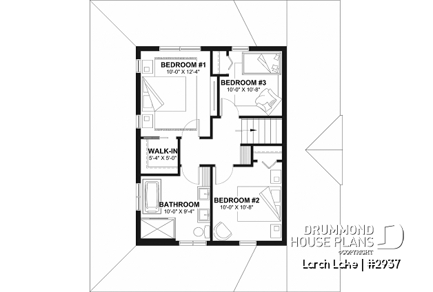 2nd level of house plan 2937 2nd level - Small country house plan with 2 or 3 bedroom options, panoramic views, garage - Larch Lake