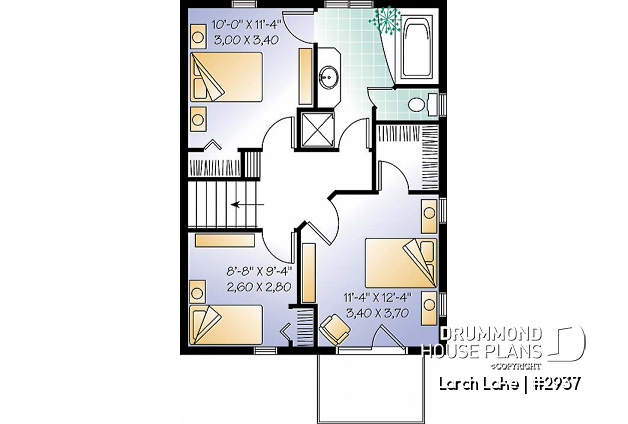 2nd level - Small country house plan with 2 or 3 bedroom options, panoramic views, garage - Larch Lake