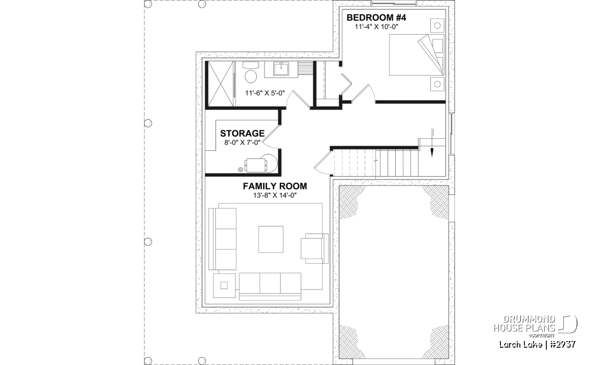 Finished basement (Optional $) - Compact Farmhouse Design with Garage, 3 to 4 Bedrooms, Optional finished basement, Panoramic Views - Larch Lake