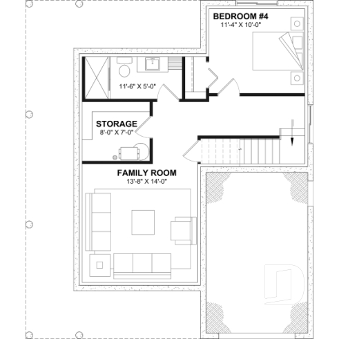 Finished basement (Optional $) - Compact Farmhouse Design with Garage, 3 to 4 Bedrooms, Optional finished basement, Panoramic Views - Larch Lake