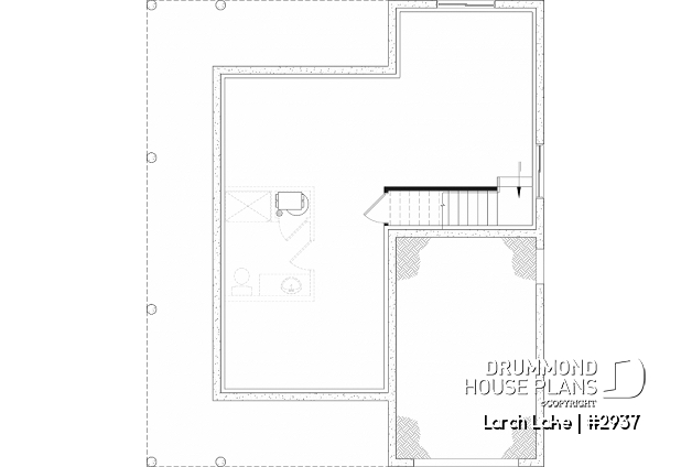 Unfinished basement of house plan 2937 Unfinished basement - Small country house plan with 2 or 3 bedroom options, panoramic views, garage - Larch Lake