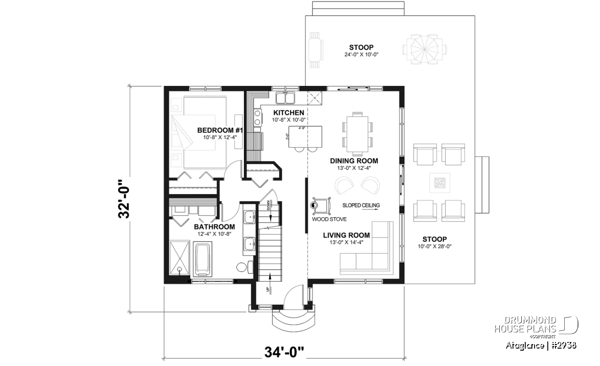 1st level - Bright Modern Vacation Home with Mezzanine and Sloped Ceiling, Perfect for Lakeside or Nature Lots. - Ataglance