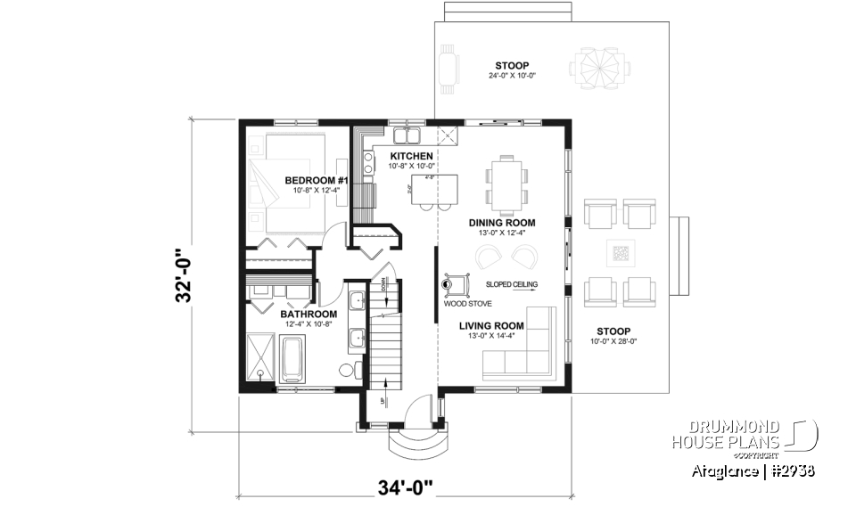 1st level - Bright Modern Vacation Home with Mezzanine and Sloped Ceiling, Perfect for Lakeside or Nature Lots. - Ataglance