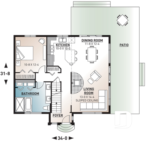 1st level - Bright Modern Vacation Home with Mezzanine and Sloped Ceiling, Perfect for Lakeside or Nature Lots. - Ataglance