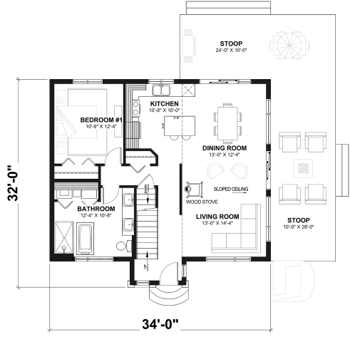 1st level - Bright Modern Vacation Home with Mezzanine and Sloped Ceiling, Perfect for Lakeside or Nature Lots. - Ataglance