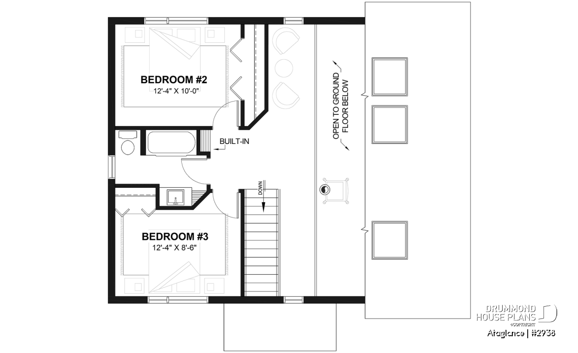 2nd level - Bright Modern Vacation Home with Mezzanine and Sloped Ceiling, Perfect for Lakeside or Nature Lots. - Ataglance