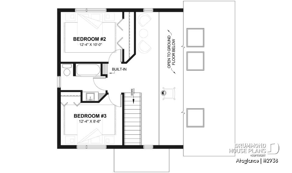 2nd level - Bright Modern Vacation Home with Mezzanine and Sloped Ceiling, Perfect for Lakeside or Nature Lots. - Ataglance