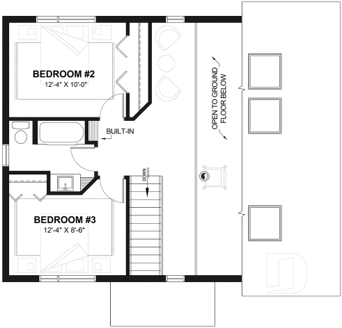 2nd level - Bright Modern Vacation Home with Mezzanine and Sloped Ceiling, Perfect for Lakeside or Nature Lots. - Ataglance