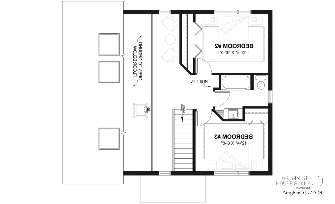 2nd level - Bright Modern Vacation Home with Mezzanine and Sloped Ceiling, Perfect for Lakeside or Nature Lots. - Ataglance