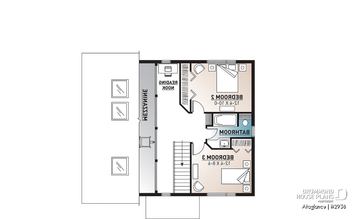2nd level - Bright Modern Vacation Home with Mezzanine and Sloped Ceiling, Perfect for Lakeside or Nature Lots. - Ataglance