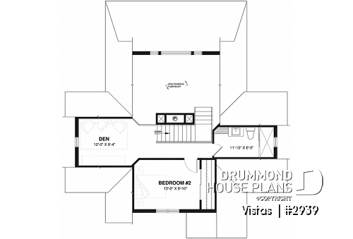 2nd level - Very Charming Cottage house plan, large covered deck, open floor plan concept, mezzanine - Vistas 