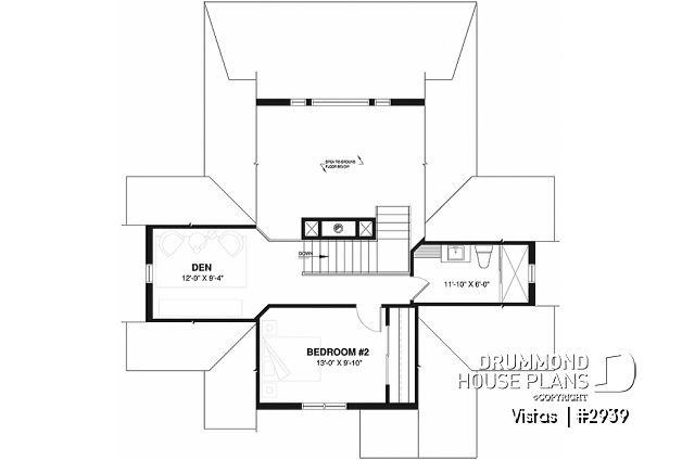 2nd level - Very Charming Cottage house plan, large covered deck, open floor plan concept, mezzanine - Vistas 