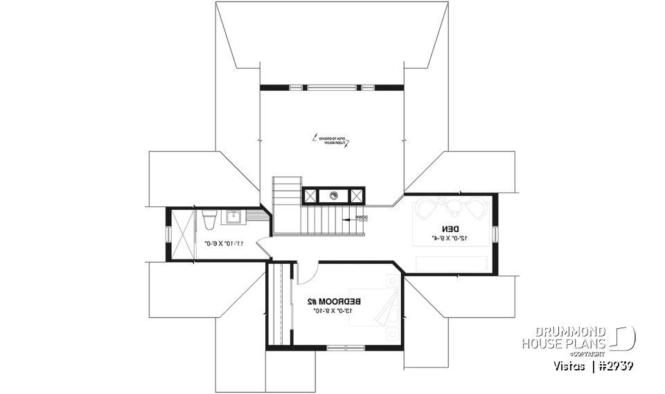2nd level - Very Charming Cottage house plan, large covered deck, open floor plan concept, mezzanine - Vistas 