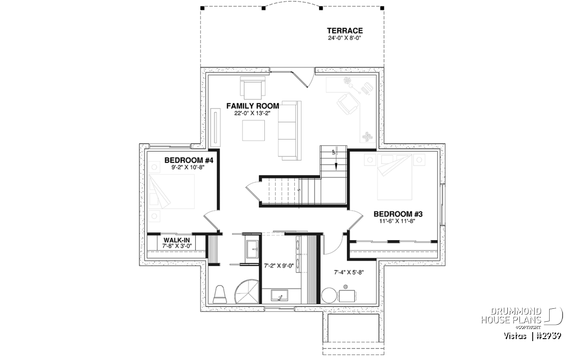 Basement - Very Charming Cottage house plan, large covered deck, open floor plan concept, mezzanine - Vistas 