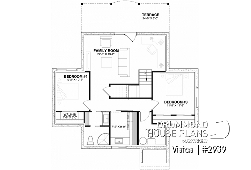 Basement - Very Charming Cottage house plan, large covered deck, open floor plan concept, mezzanine - Vistas 