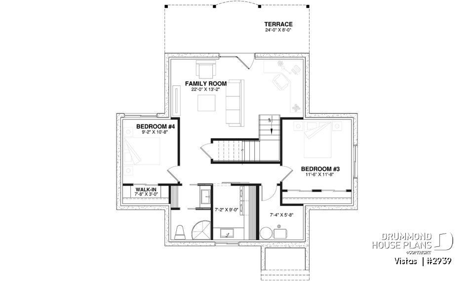 Basement - Very Charming Cottage house plan, large covered deck, open floor plan concept, mezzanine - Vistas 