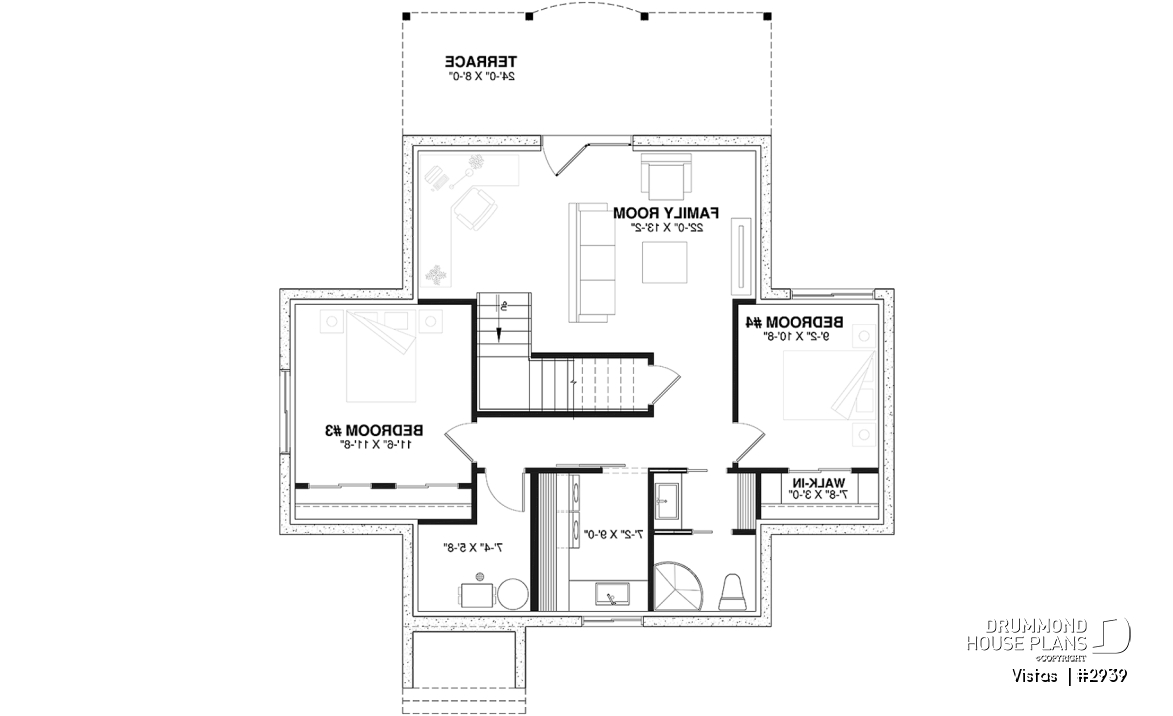 Basement - Very Charming Cottage house plan, large covered deck, open floor plan concept, mezzanine - Vistas 