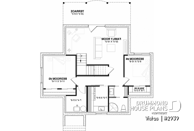 Basement - Very Charming Cottage house plan, large covered deck, open floor plan concept, mezzanine - Vistas 