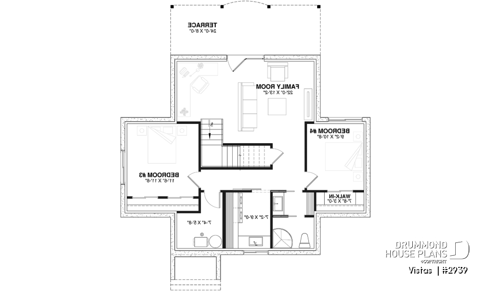 Basement - Very Charming Cottage house plan, large covered deck, open floor plan concept, mezzanine - Vistas 