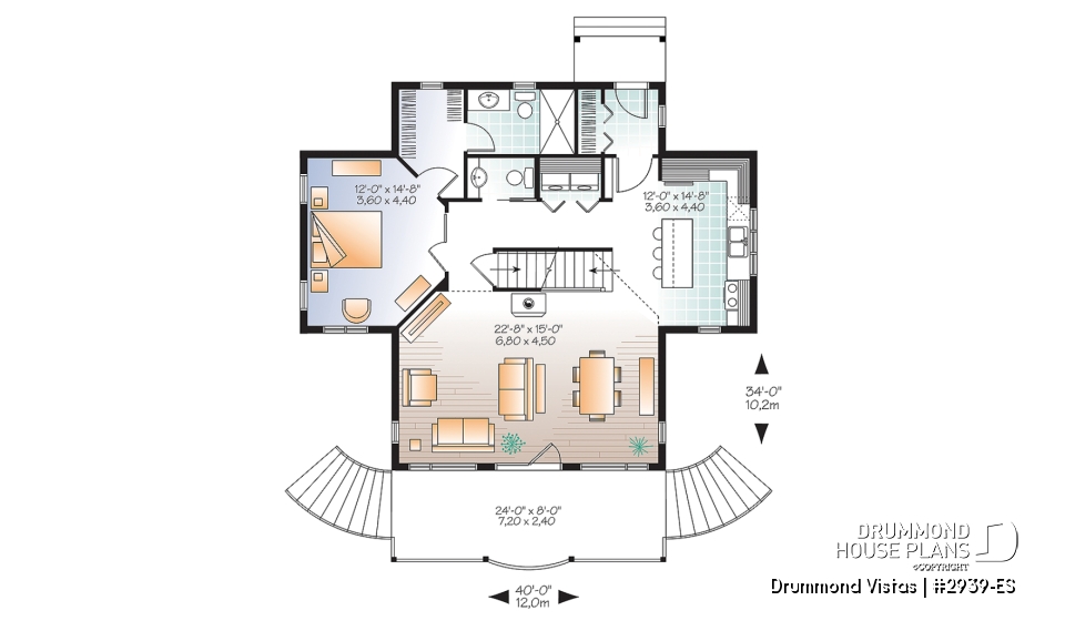 1st level - Walkout basement house plan, country cottage, master suite on main floor, mezzanine and large covered deck - Drummond Vistas