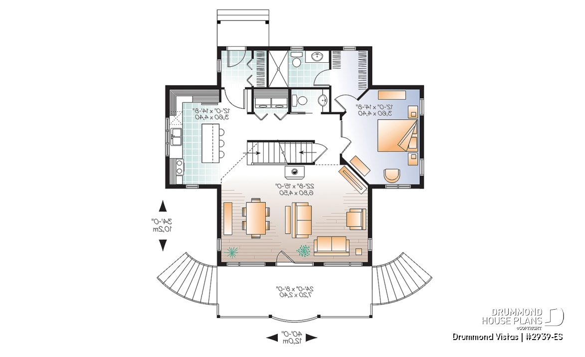 1st level - Walkout basement house plan, country cottage, master suite on main floor, mezzanine and large covered deck - Drummond Vistas