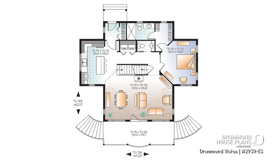 1st level - Walkout basement house plan, country cottage, master suite on main floor, mezzanine and large covered deck - Drummond Vistas