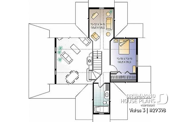 2nd level - Country cottage house plan, economical, walkout basement, large terrace, master on main - Vistas 3