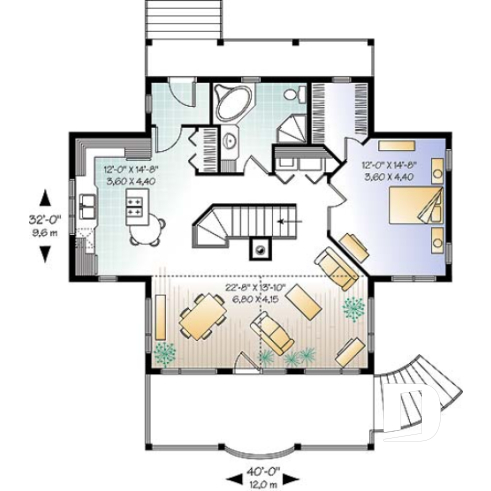1st level - Vacation home design, 1 to 4 bedrooms, 2 family rooms, open floor plan, finished walkout basement - Vistas 4