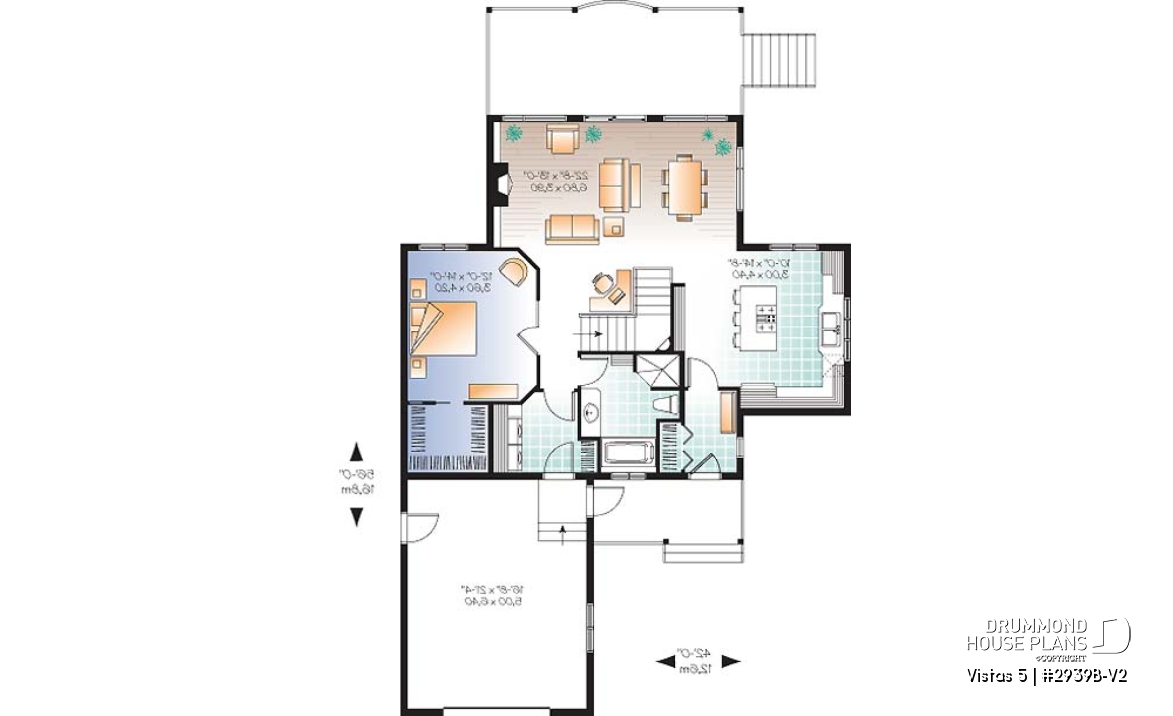 1st level - Charming chalet cottage house plan, 1 to 3 bedrooms, garage, 2 family rooms, finished walkout basement - Vistas 5