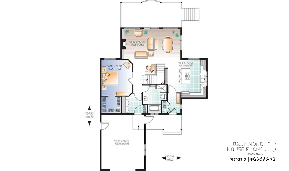 1st level - Charming chalet cottage house plan, 1 to 3 bedrooms, garage, 2 family rooms, finished walkout basement - Vistas 5