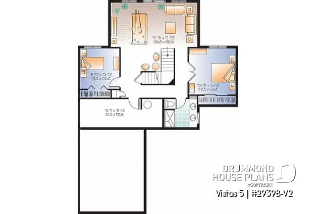 Basement - Charming chalet cottage house plan, 3 bedroos, garage, game room, 2 family rooms & ample storage - Vistas 5