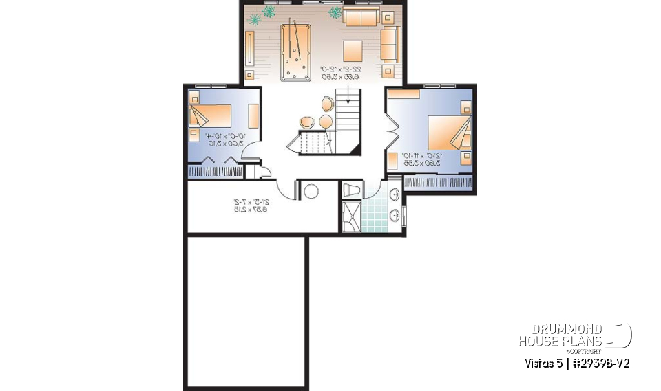 Basement - Charming chalet cottage house plan, 1 to 3 bedrooms, garage, 2 family rooms, finished walkout basement - Vistas 5